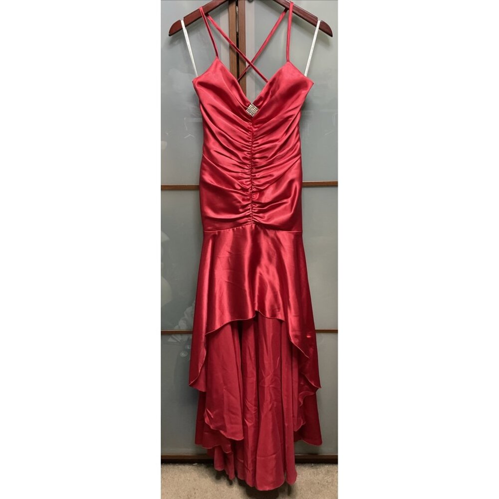 Gunne Sax Jessica McClintock Vintage Red Satin Evening Gown Cocktail Dress Sz 7